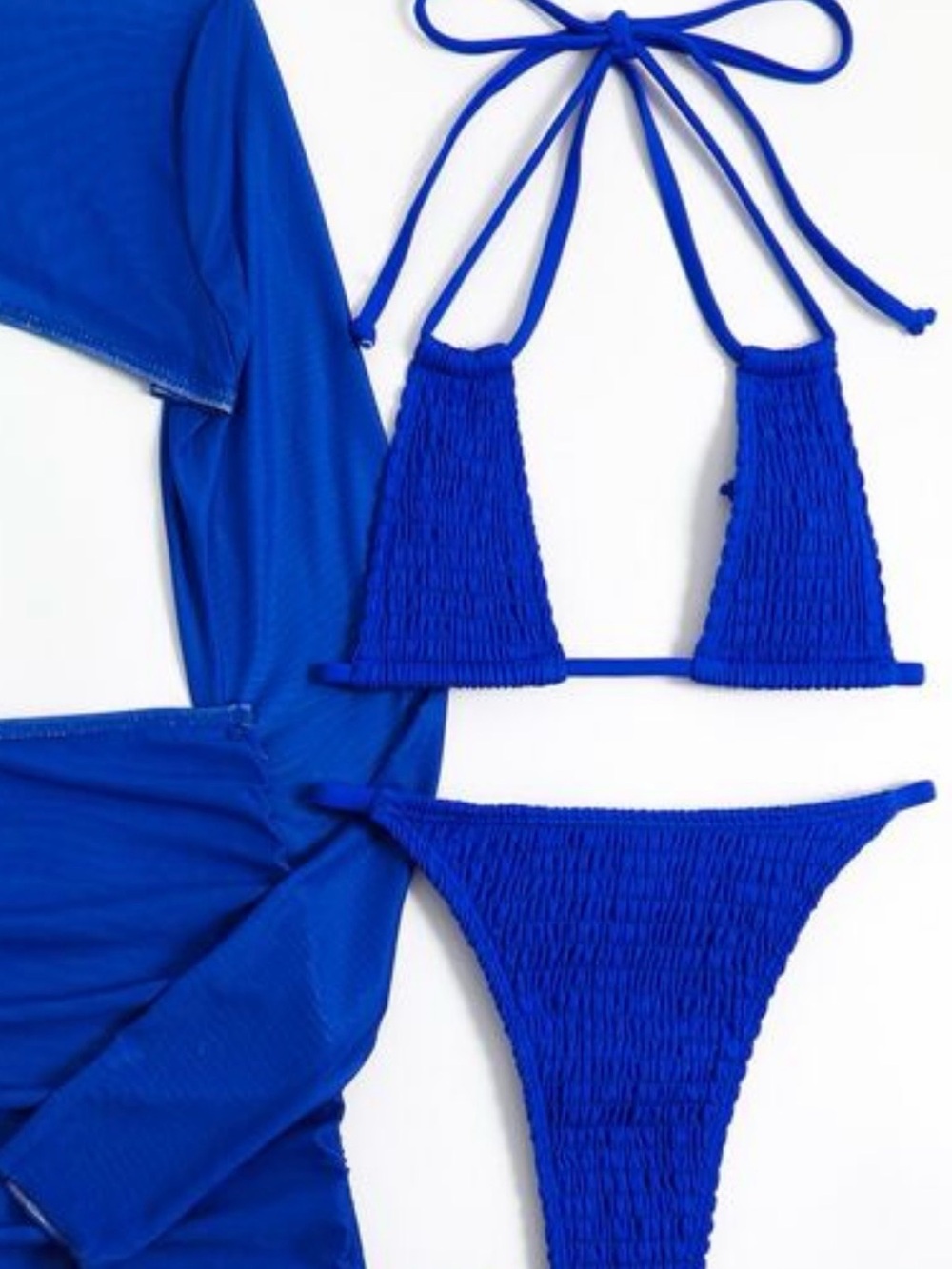 SHEIN Royal Blue Smocked Triangle Bikini Set